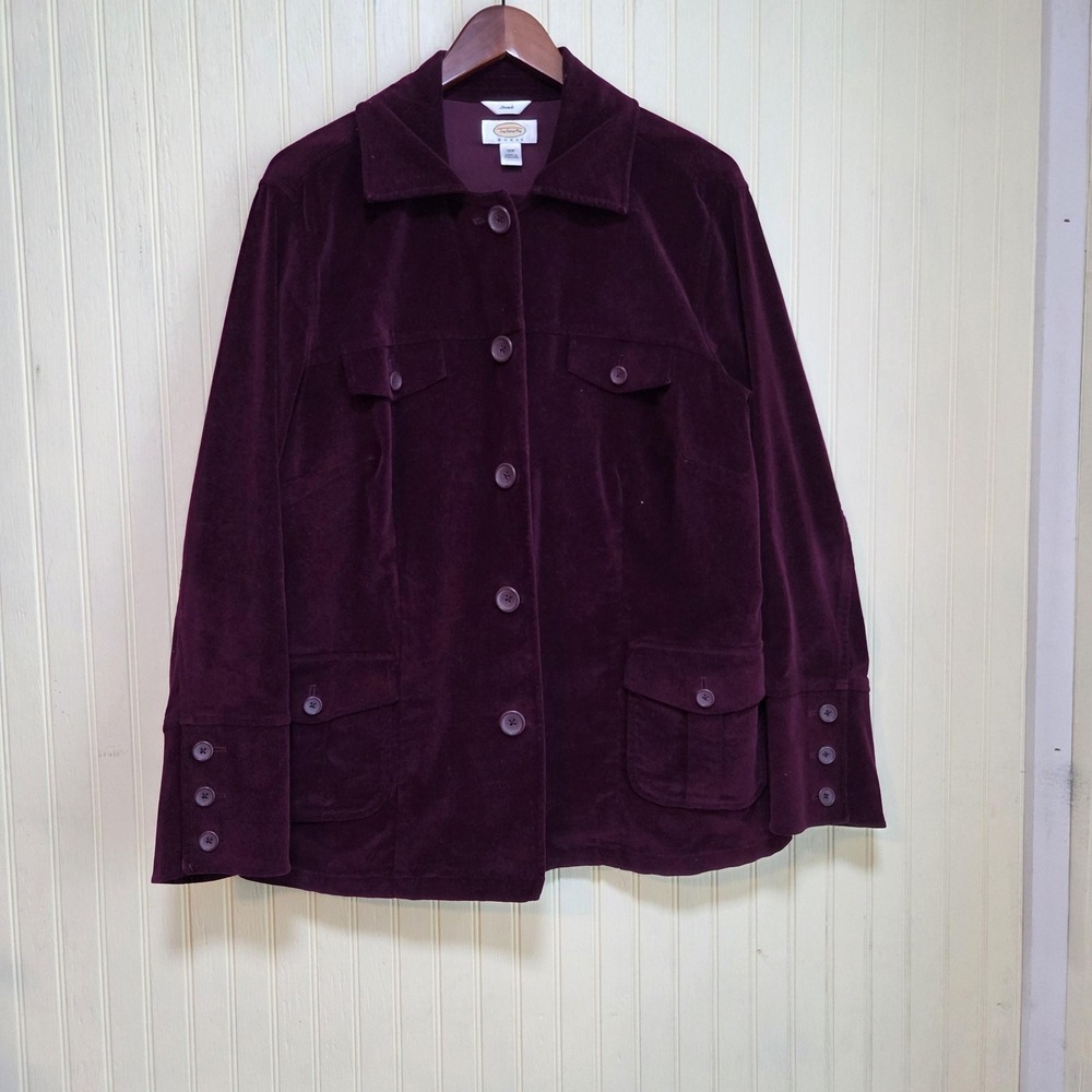 Talbots Jacket Womens Plus 16W Purple Corduroy Button Collared Lined Pockets